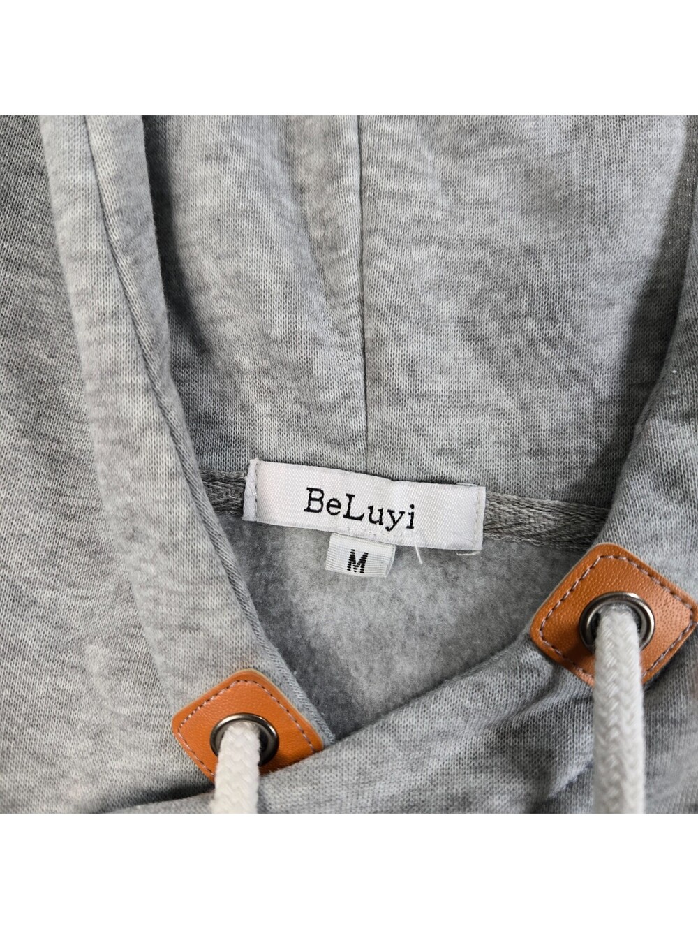 BeLuyi Hoodie Womens Sz M Gray Asymmetrical Side Zip Fleece Jacket Anchor Patch - Picture 2 of 9